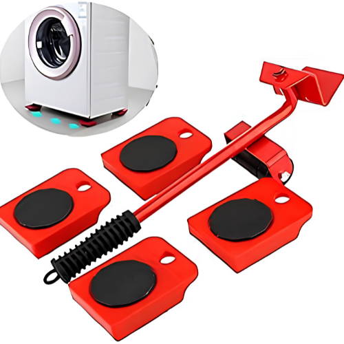 Red and black mechanical parts on a white background