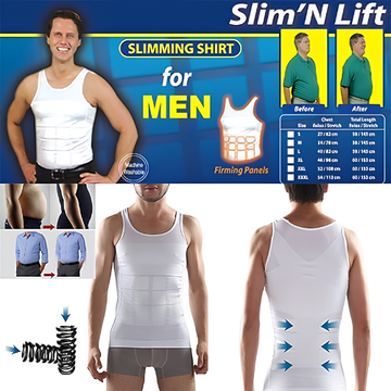 Slim 'N Lift Body Shaper Undershirt for Men – Instant Slimming & Compression Vest, Tummy Trimmer, Posture Corrector & Abs Firming Tank Top ( White )