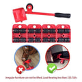 Red furniture lifter with weight capacity details on a white background