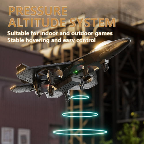 Drone with pressure altitude system features suitable for indoor and outdoor games.