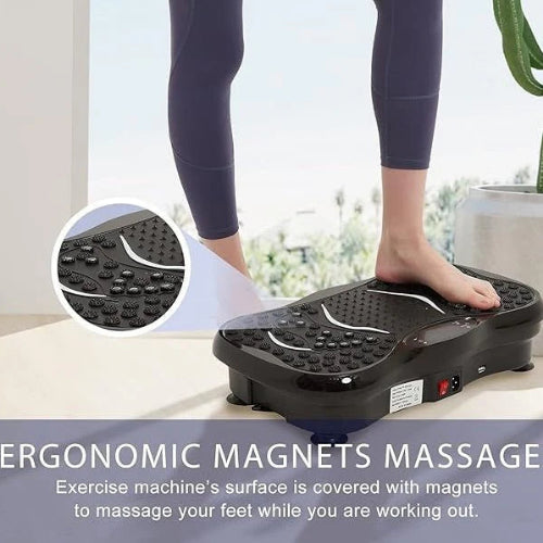 Exercise machine with ergonomic magnets massage feature, showing a person using it.
