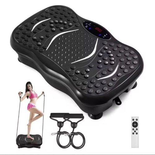 Black vibration plate with accessories on a white background